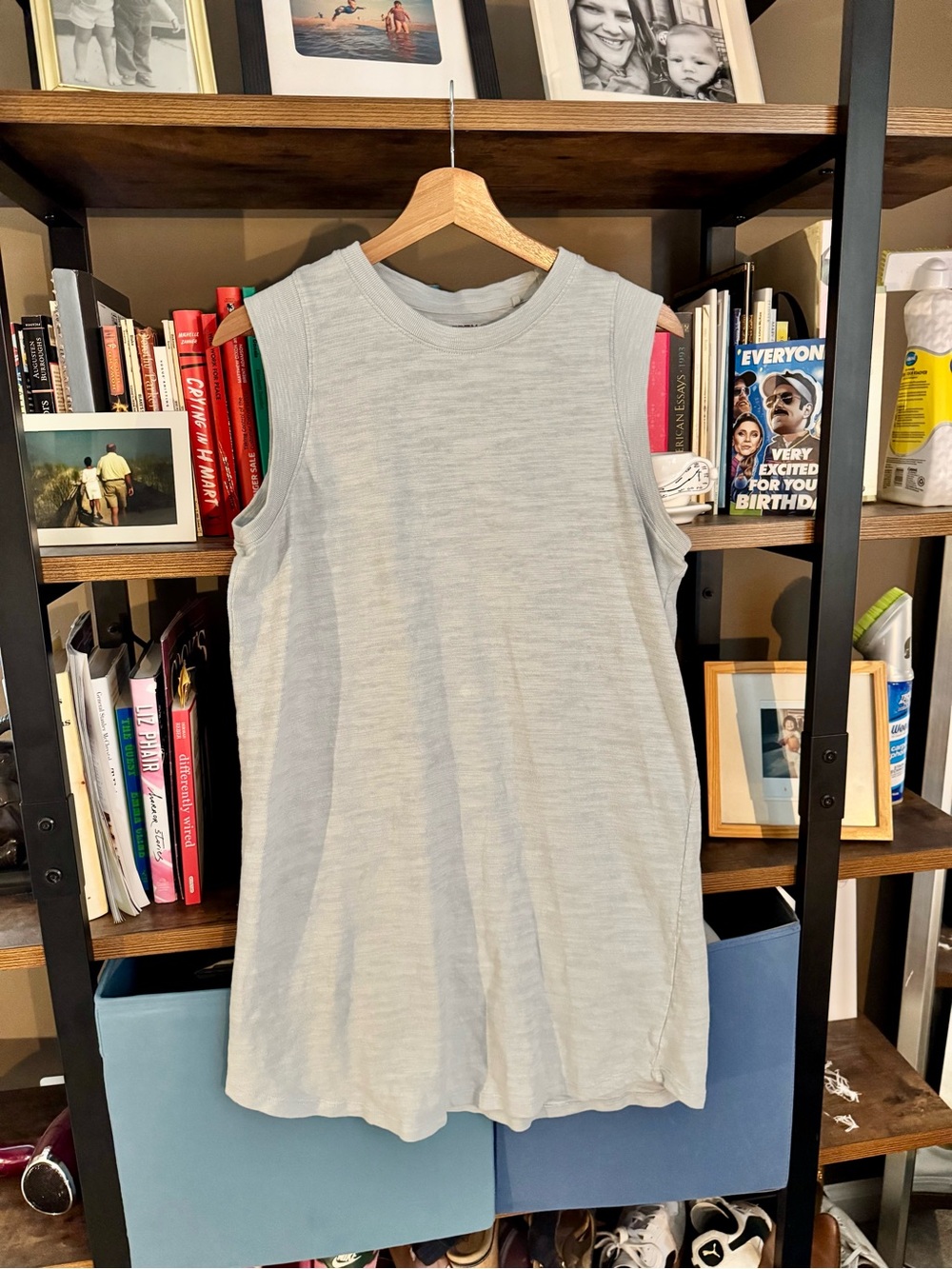 Faherty Sunwashed Organic Cotton Heather Crew Dress in Light Blue Gray